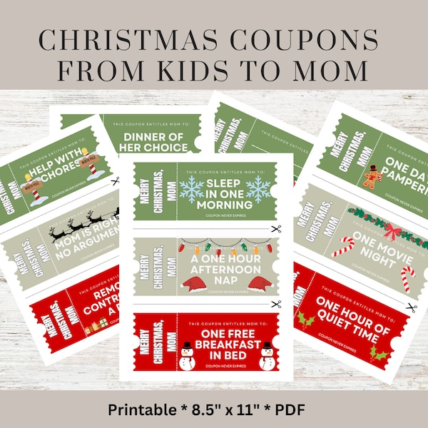 Christmas Coupon Book Gift for Mom | XMas DIY Coupon Book | Stocking Stuffer Stocking Filler Ideas for Her | Last Minute Gift for Her |