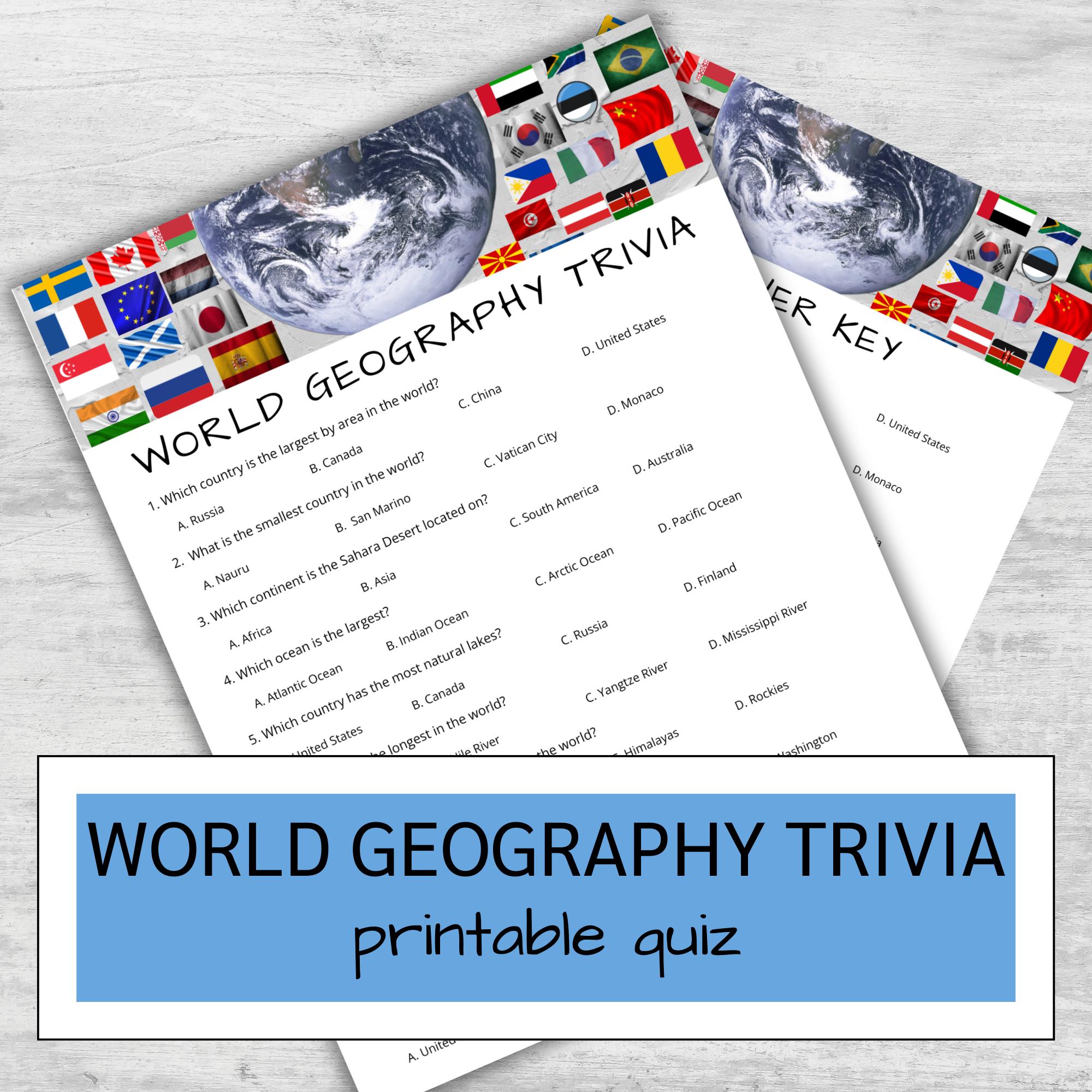 World Geography Printable Quiz | Landmarks Trivia Game | Educational Classroom Activity | Fun for All Ages