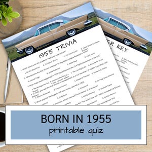 Born in 1955 Quiz | 70th Birthday Trivia Game | 70th Class Reunion Activity | 1950s Trivia | Printable Senior Activities