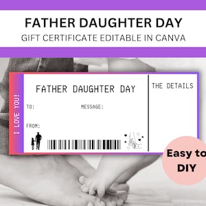 Vater Tochter Tag Canva Vorlage | Papa Tochter Tanz bearbeitbarer Gutschein | Papa of Girl Geschenkgutschein | Papa und Prinzessin Qualitätszeit