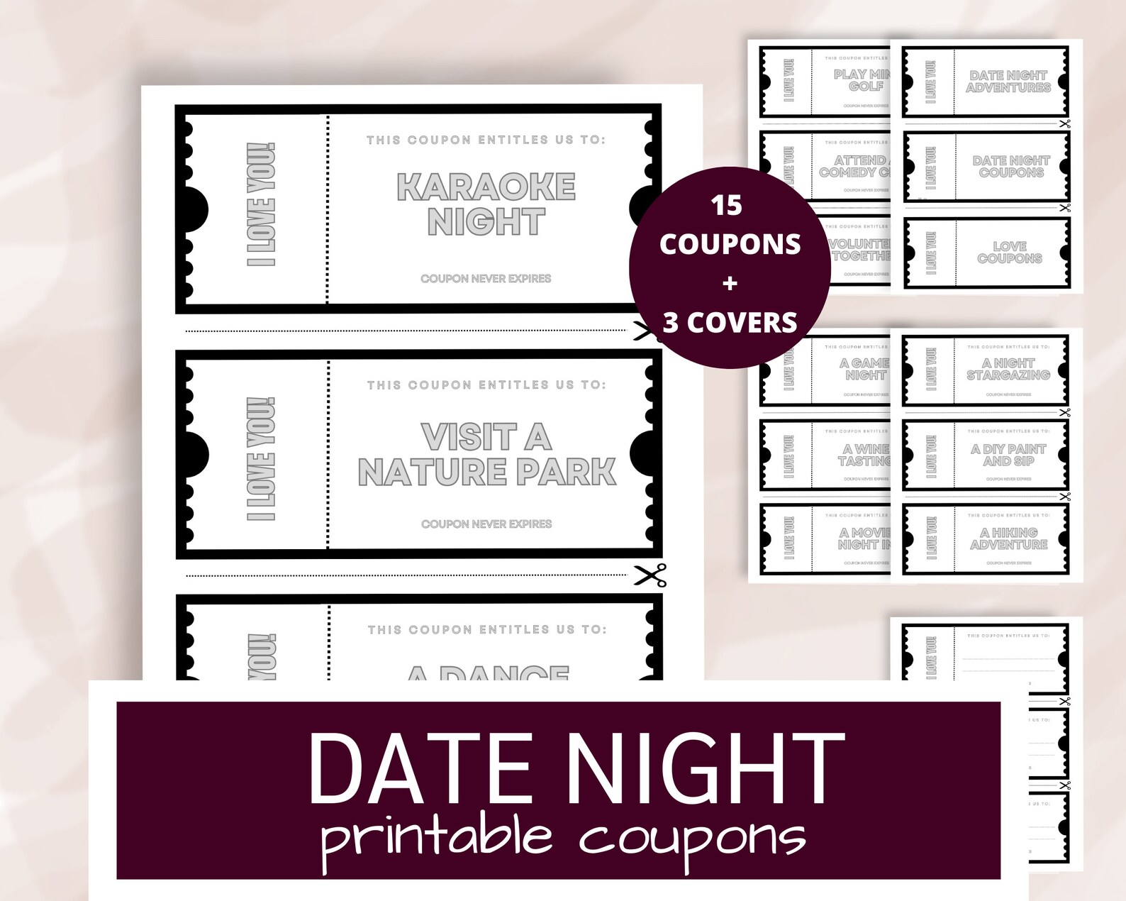 Date Night Coupons for Couples | Printable Monochrome Romantic Love ...
