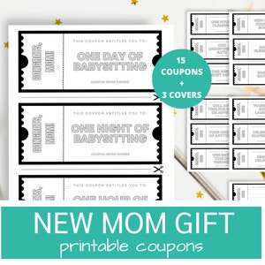 Książka kuponów dla nowych mam | Wydrukowany kupon na opiekę nad dziećmi | Pomysł na prezent na baby shower dla nowych rodziców | Prezenty dla przyszłej mamy | Prezent dla mamy po raz pierwszy