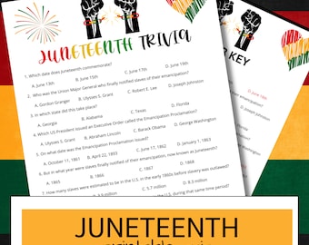 Juneteenth Quiz Printable | Freedom Day Trivia Game | Jubilee Day Classroom Activity | Emancipation Day Celebration