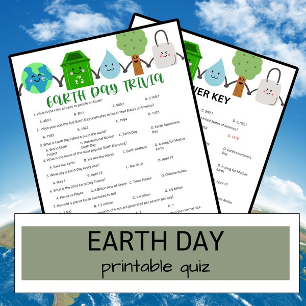 Earth Day Quiz Printable | International Mother Earth Day Trivia Family Game | Printable Classroom Party Activity