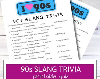 90s Slang Trivia Game | 1990s Theme Party | Millennial Quiz (Printable PDF)
