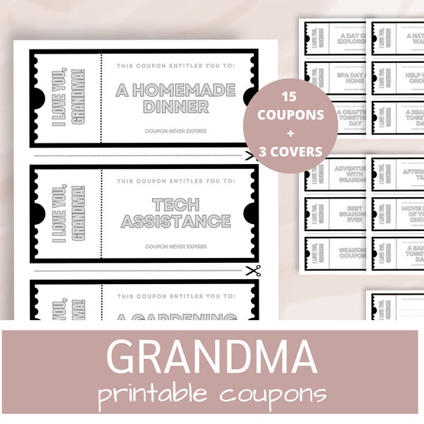 Grandma All Occasion Printable Coupon Book | Gift Vouchers for Mother | Presents for Grandma from Kids | Last Minute Grandma Gift Ideas