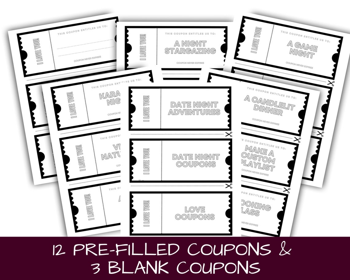 Date Night Coupons for Couples | Printable Monochrome Romantic Love ...