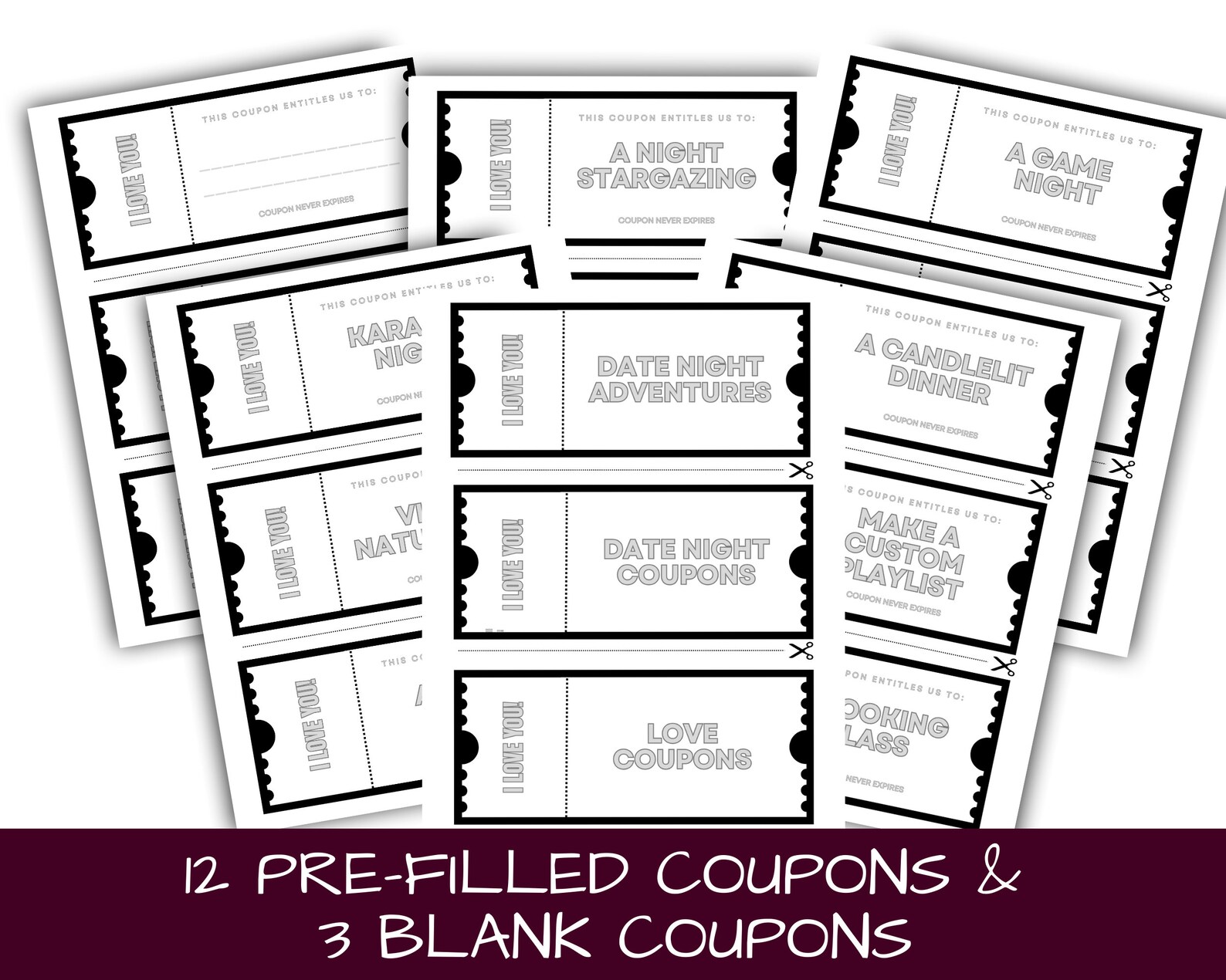 Date Night Coupons for Couples | Printable Monochrome Romantic Love ...