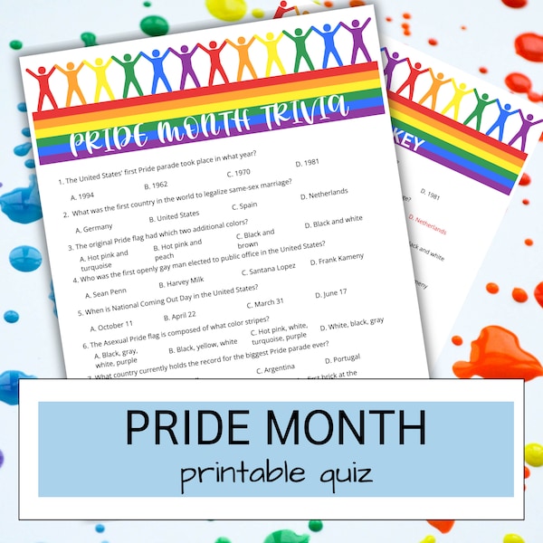 Pride Month Quiz Printable | Gay Pride Trivia Game | LGBTQIA+ Classroom Activity | Love is Love Celebration