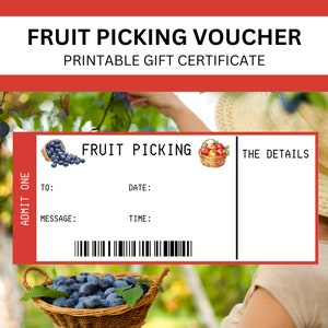 Obst Sammeln Printable Gutschein | Beerenernte Bauernhof Geschenk | Apfel Erdbeere Apfel Heidelbeere Himbeere Pflücken Sie Ihre eigenen Obstgärten