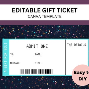 Certificado de regalo personalizado / Plantilla editable Admit One Canva / Vale de regalo personalizado / Tarjeta de regalo con texto de experiencia sorpresa