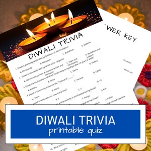 Cuestionario imprimible sobre Diwali / Juego de trivia sobre Diwali / Celebración del Festival de las Luces hindú / Actividades de Deepawali / Festividad religiosa india