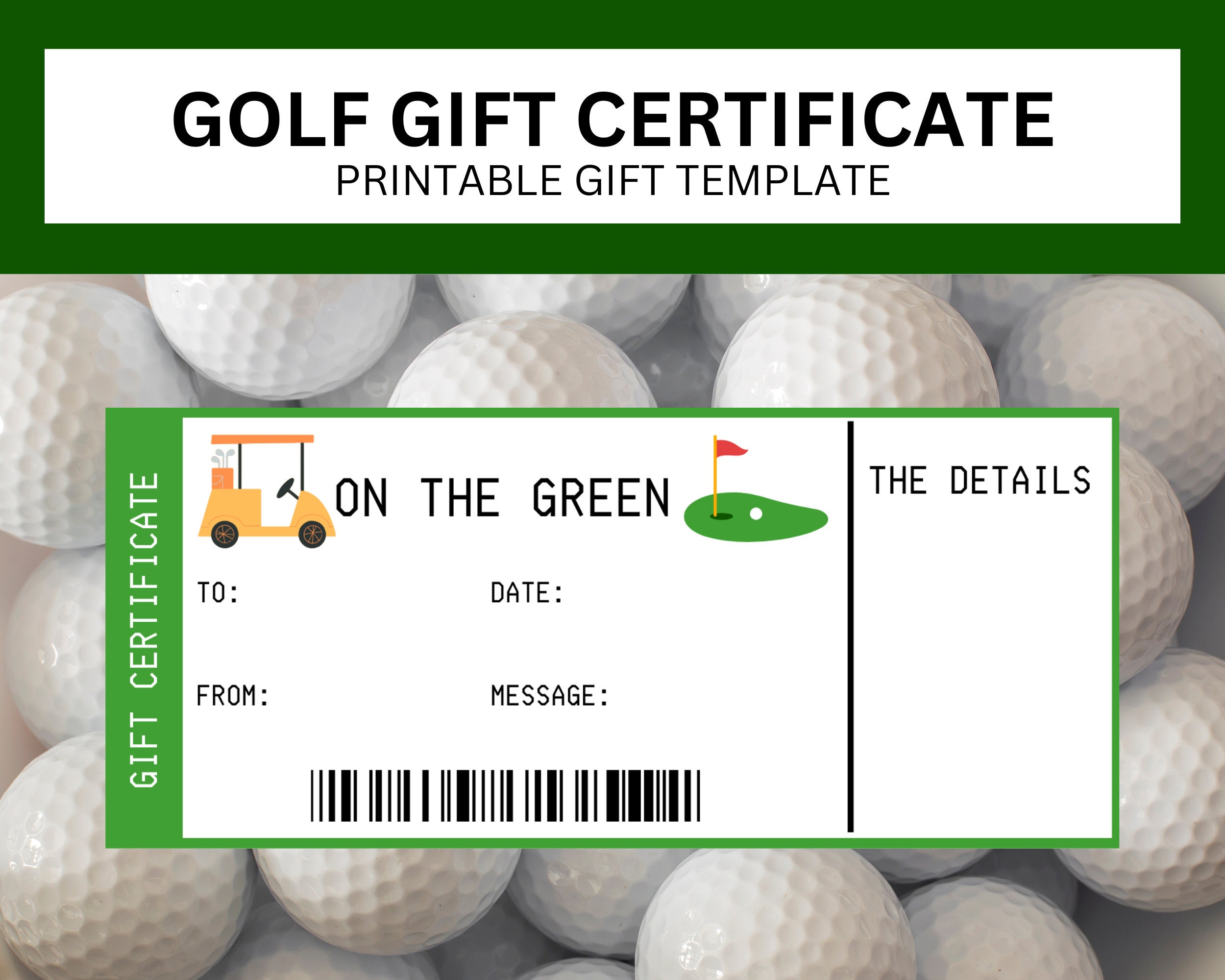Golf Gift Certificate Printable Voucher Birthday Gift Coupon for Him Golf Lesson Voucher