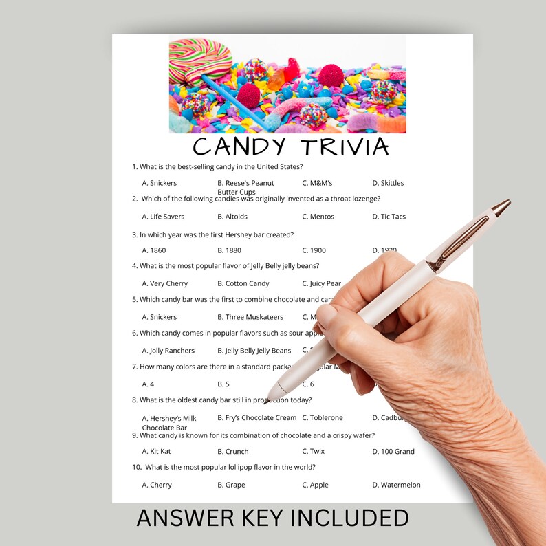 Candy Trivia Game Sweet Treats Quiz Candy Themed Party Games Fun Kids