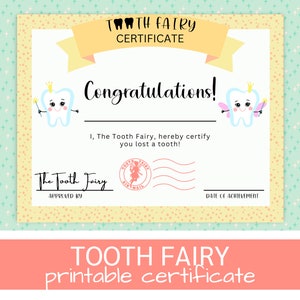Certificado de Parabéns da Fada do Dente | Fada do Dente Oficial - Primeira Perda de Dente ou Perda de Dente Recente | Modelo de Fada do Dente para Imprimir
