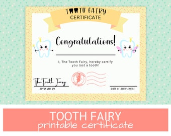 Tooth Fairy Certificate: First Tooth Loss Keepsake (Printable)