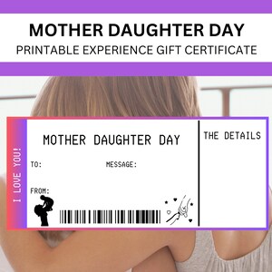 Vale-presente para o dia das mães e filhas | Comprovante de data da mamãe e filha para impressão | Aventura de mãe e filho | Tempo de qualidade para mamãe e princesa