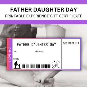 Certificado de regalo del día del padre e hija / Vale de fecha de papá e hija imprimible / Aventura de papá e hijo / Tiempo de calidad de papá y princesa