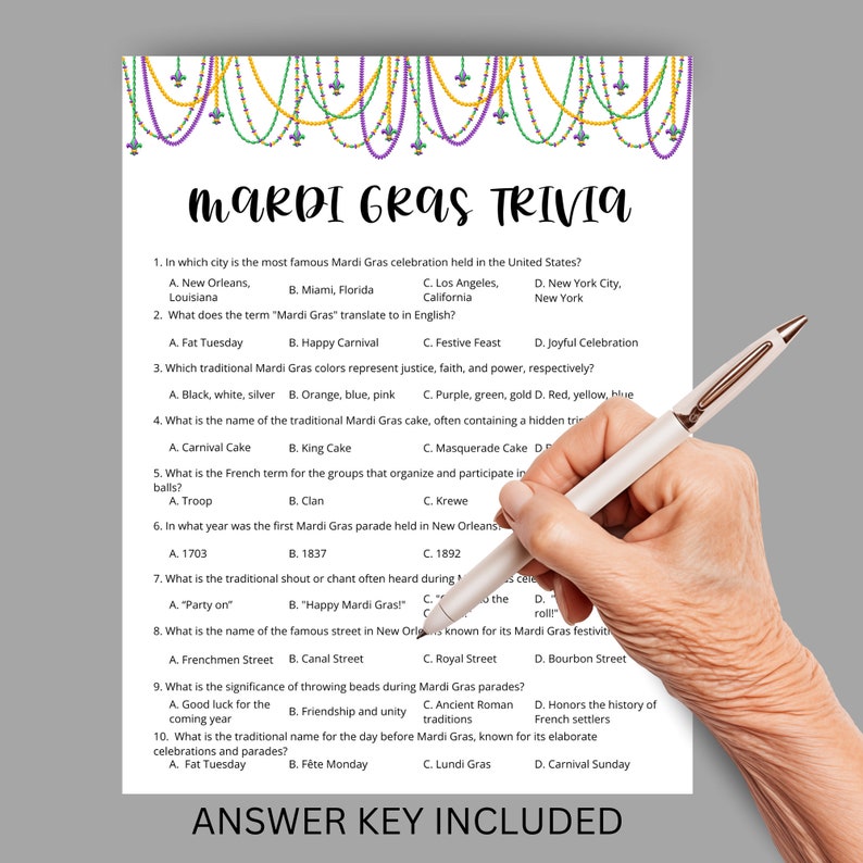 Mardi Gras Trivia Game: New Orleans Family Fun (printable PDF) - Etsy
