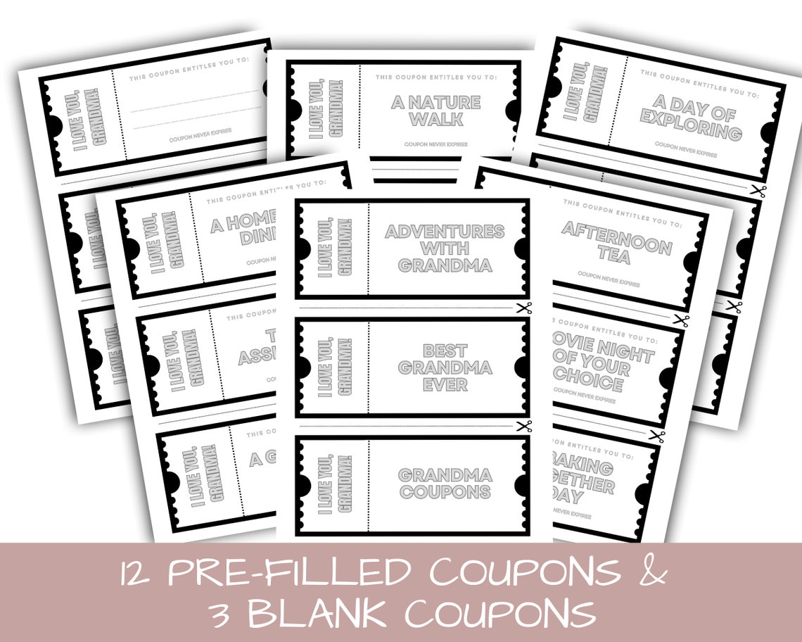 Grandma All Occasion Printable Coupon Book | Gift Vouchers for Mother ...