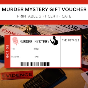 Murder Mystery druckbare Einladung | Dinner Theater Detektiv Geschenkgutschein | Mystery Clue Party einladen | Gefälschtes Ticket Digitaler Download