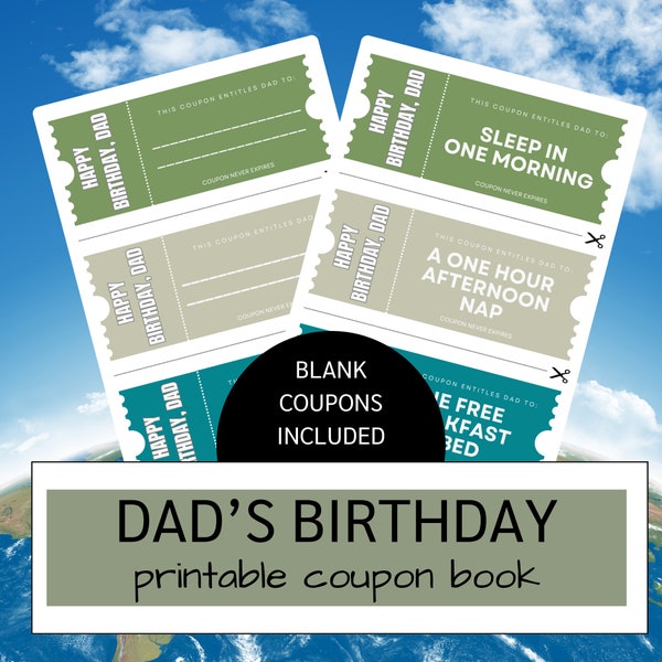 Dads Birthday Printable Coupons | Coupons for Father | Dad Gift Ideas | Dad Gift from Kids | Gifts for Him | Last Minute Dad Gift