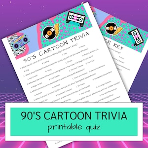 Ciekawostki o kreskówkach z lat 90. | Quiz do wydrukowania z lat 90. | Aktywność na przełamanie lodów | Impreza z powrotem do przeszłości | Gry na imprezę biurową