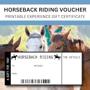 Reiterställe Gutschein zum Ausdrucken | Pony Reiten Erlebnis Geschenk | Horse Ranch Aktivitäten für Kinder | Dressurstunden Geschenkgutschein
