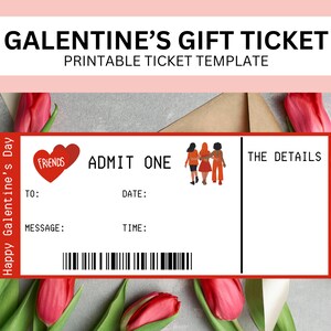 Afdrukbare ticketsjabloon Admit One Galentine Surprise Experience | Valentijnsdagcadeau beste vriend | Cadeaubon Bestie Girls Night Out