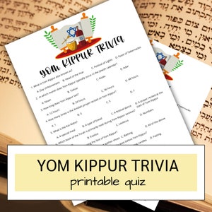 Yom Kippur Trivia Quiz: Jewish Holiday Family Activity (Printable PDF)