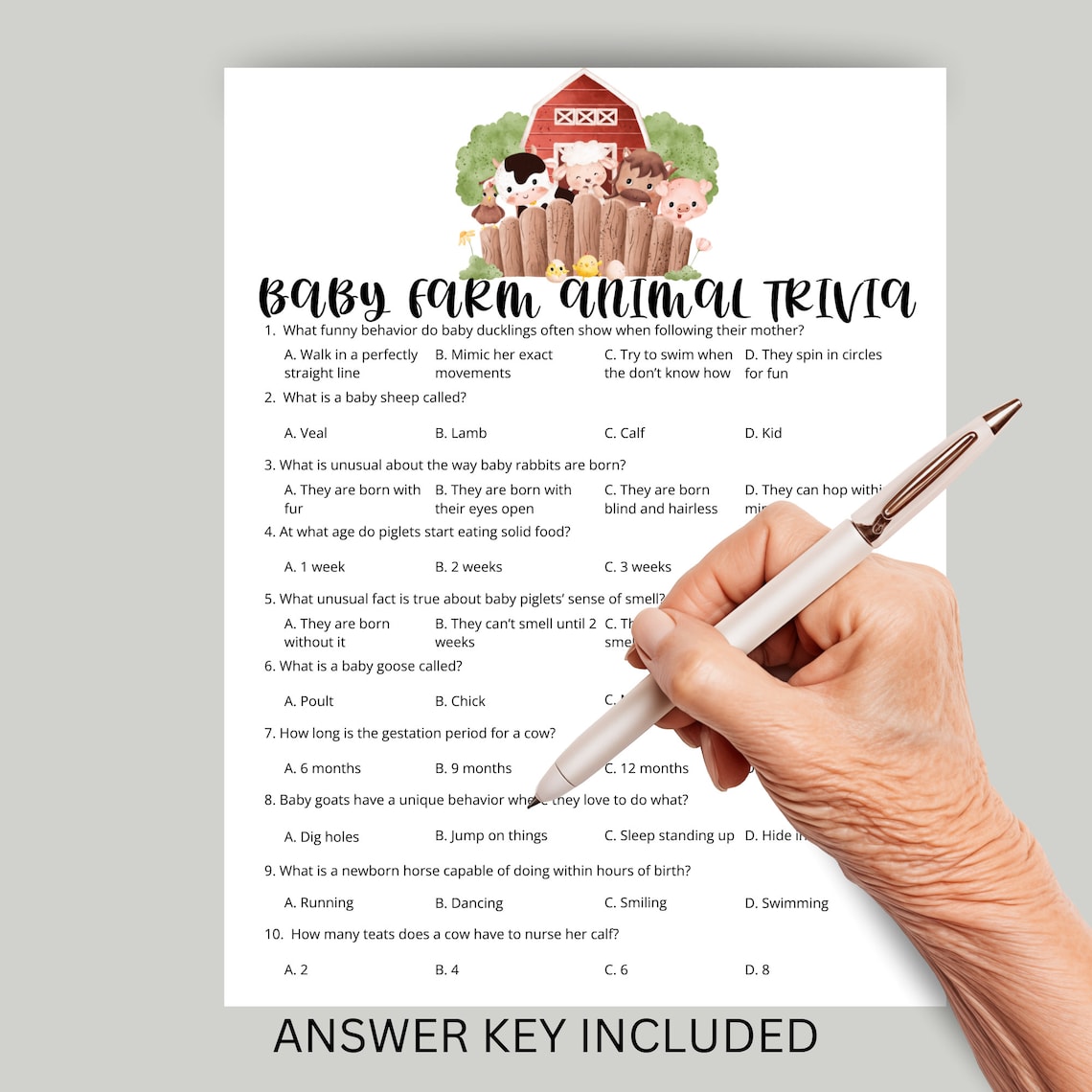 Baby Farm Animal Trivia Game: Printable Baby Shower Quiz (PDF) - Etsy