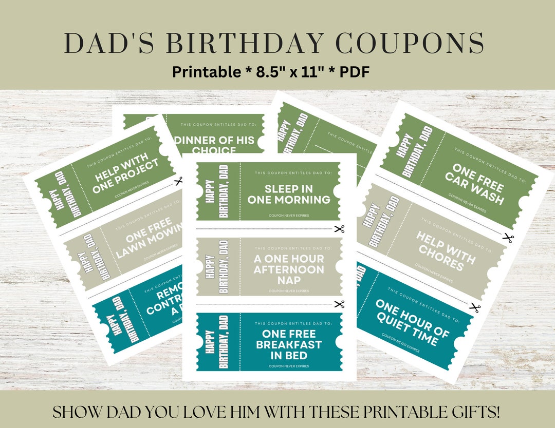 Dads Birthday Printable Coupons | Coupons for Father | Dad Gift Ideas ...