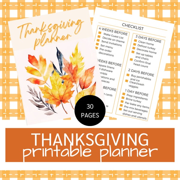 Thanksgiving Dinner Printable Planner | Thanksgiving Party Entertaining | November Weekly Planner | Fall Autumn Family Dinner Planning