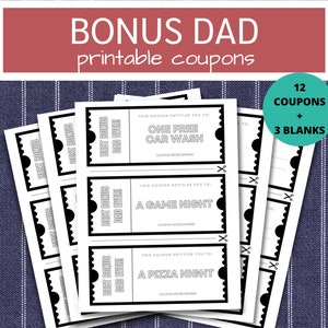 Best Bonus Dad Ever Coupon Book | Bonus Dad Gift Ideas | Printable Gift Vouchers for Stepdad | Gifts for Him | Last Minute Stepfather Gift