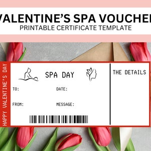 Spa Valentijnsdag cadeaubon voor haar | Ticket Valentijnsmassage-gezichtscadeau | Afdrukbare coupon voor romantische ervaring | Mani Pedi-nagels
