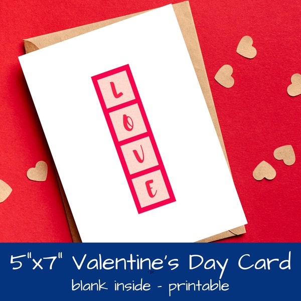 LOVE Blocks Alphabet Squares Minimalist Valentine Day Printable Card | Happy Valentines Greeting Card | Anniversary Card | Sweetest Day Card