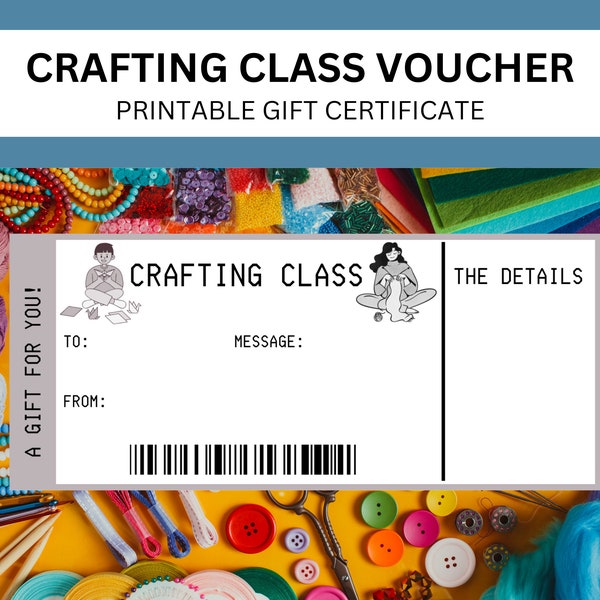 Crafting Class Gift Voucher | Craft Workshops Art Parties or Cooking Class Experience Coupon | Pottery School Printable Golden Ticket