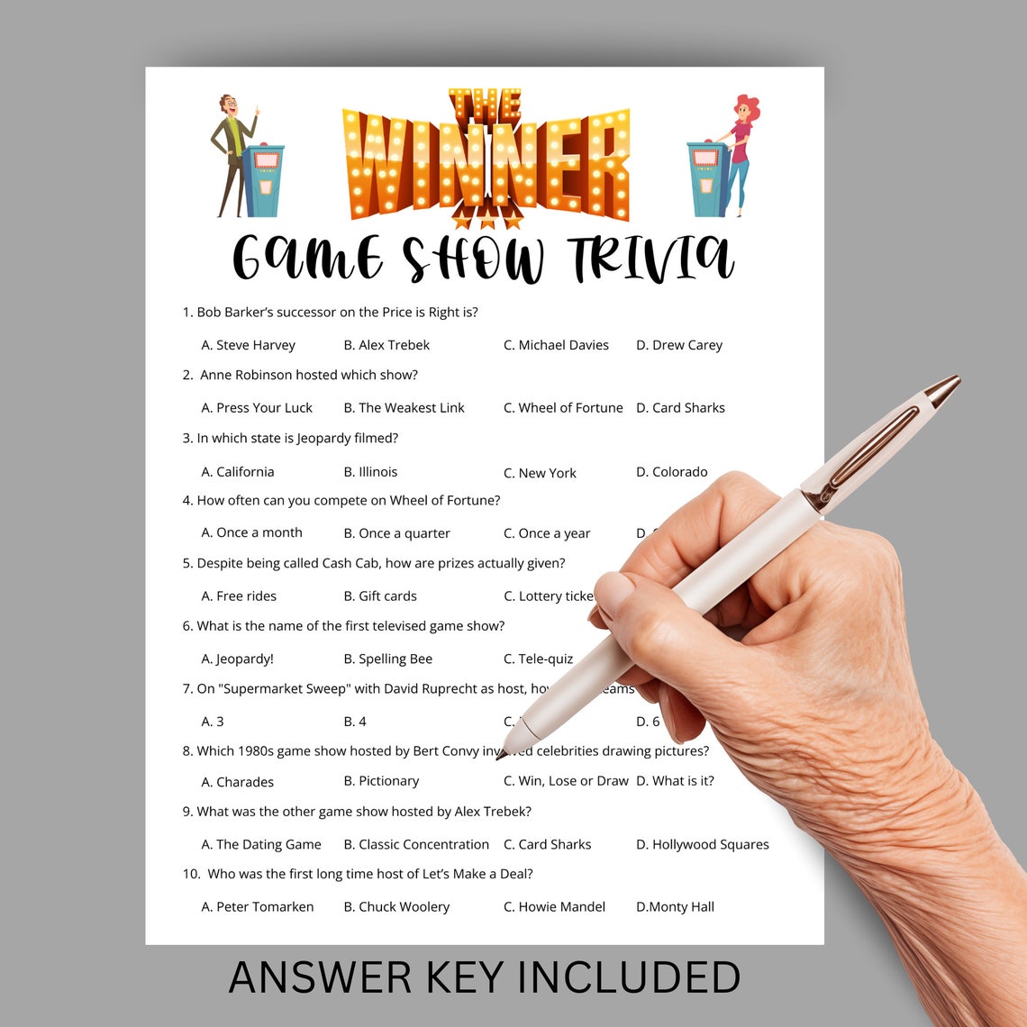 Game Show Quiz Printable | Quiz Show Trivia Game | Fun Facts Family ...