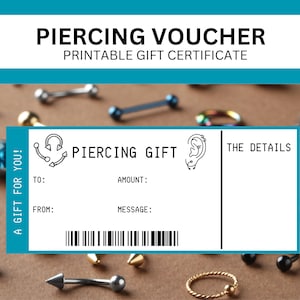Piercing Gift Certificate | First Ear Piercing Voucher Printable | Septum, Tongue, Cartilage, Nose, Helix, Tragus, Conch, Rook, Navel Coupon