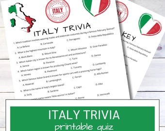 Italy Trivia Quiz: Printable Italian Party Game (PDF Download)