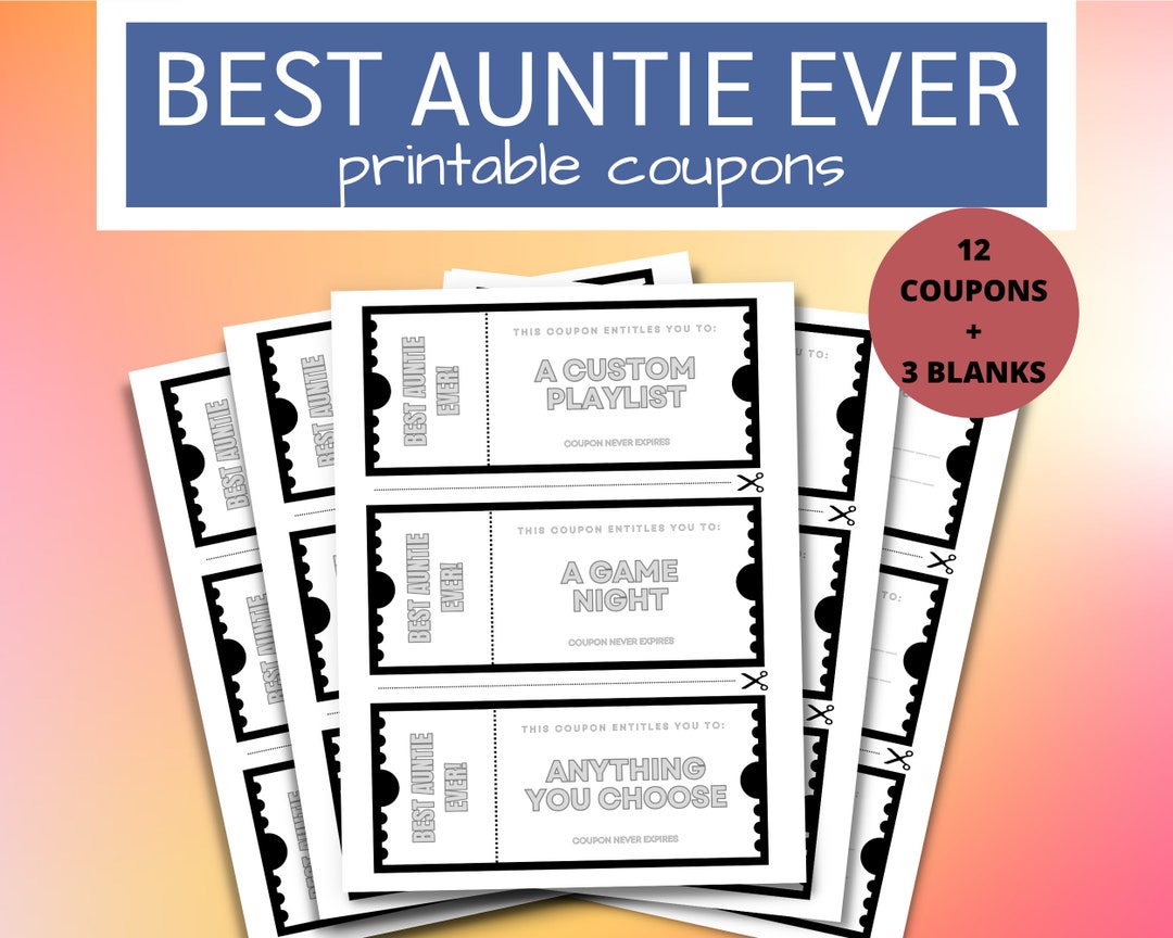 Auntie Coupon Book Best Auntie Ever Birthday Voucher Gift for