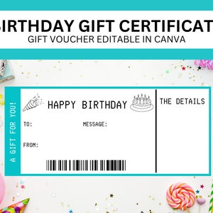Gelukkige verjaardag Canva-sjabloon | Bewerkbare verjaardagscadeaubon | Aangepaste verjaardagscadeaubon | Gepersonaliseerde cadeaubon