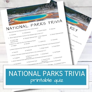 National Park Quiz Printable | National Park Trivia Game | Road Trip Game | Kids Travel Activities | Summer Activity | The Great Outdoors
