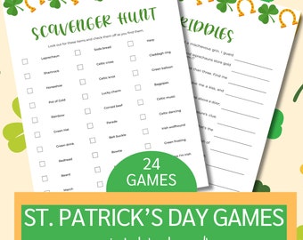 St Patricks Day Game Bundle | 24 Saint Patty Family Party Games | Kids Classroom Activity Pack | Digital Brain Break Activities for Child
