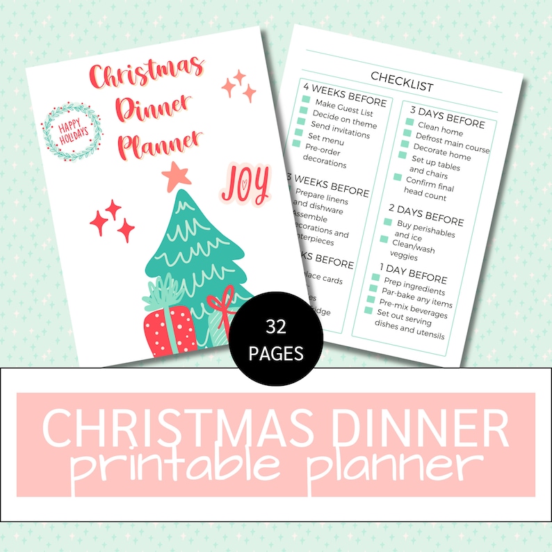 Pastel Christmas Dinner Printable Planner Christmas Celebration ...