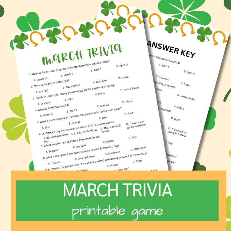 March Trivia Game | St Patty Family Party Game | Spring Kids Classroom ...