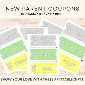 Regalos para nuevos padres / Libro de cupones para padres primerizos / Cupones imprimibles para niñeras / Ideas para regalos para nuevos padres y mamás / Ideas para regalos para baby shower