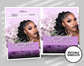 8 PAGE SOFT Purple 8.5"x11" BOOKLET Memorial program|Women Funeral Program |Celebration of Life |Keepsake |Digital Download |Canva Template