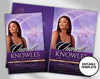 8.5"x11" BOOKLET Memorial program (8 pages)| PURPLE Funeral Program |Celebration of Life |Keepsake |Digital Download |Canva Template