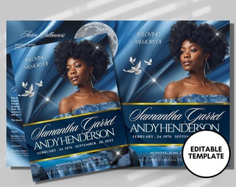 8.5"X11" BOOKLET Memorial program (8 pages)| Blue Silk Funeral Program |Celebration of Life |Keepsake |Digital Download |Canva Template